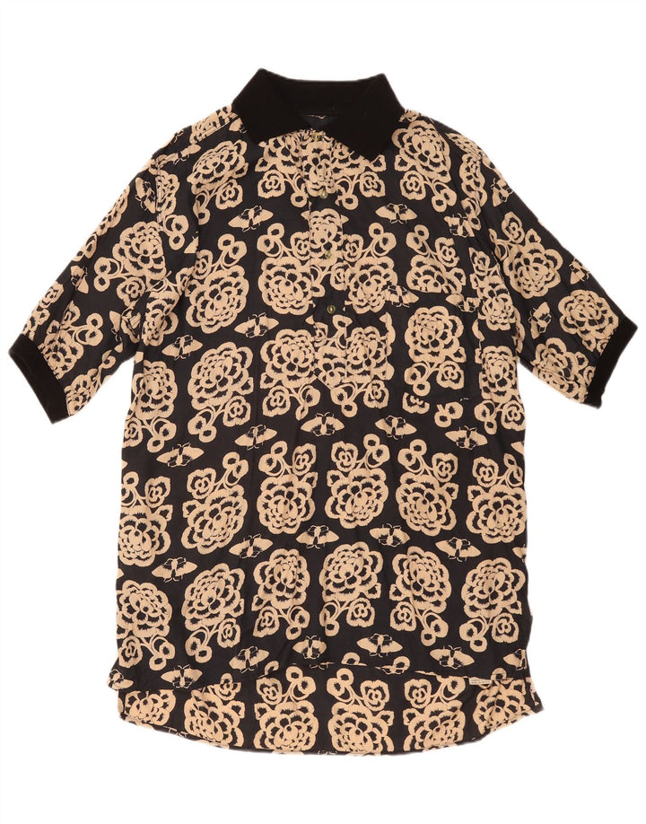 Pulôver masculino vintage de manga curta médio preto floral