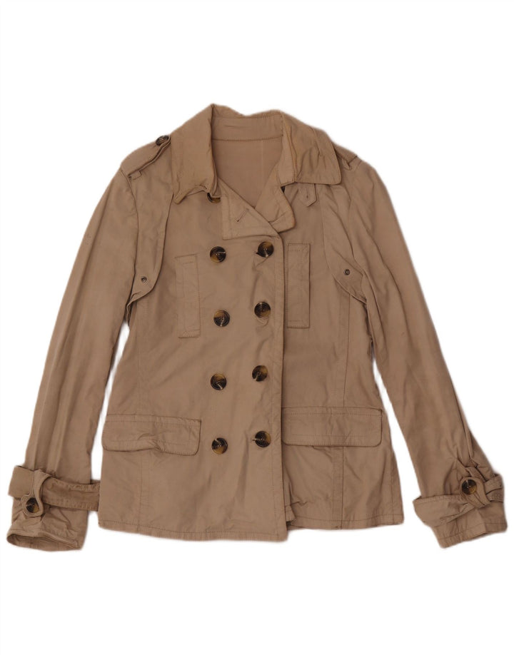 Trench coat feminino curto duplo breasted Massimo Dutti Reino Unido 14 médio bege