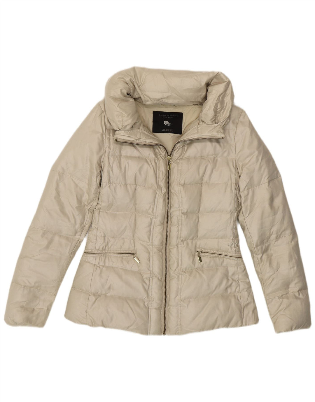 Jaqueta acolchoada feminina ZARA UK 10 pequena poliéster branco