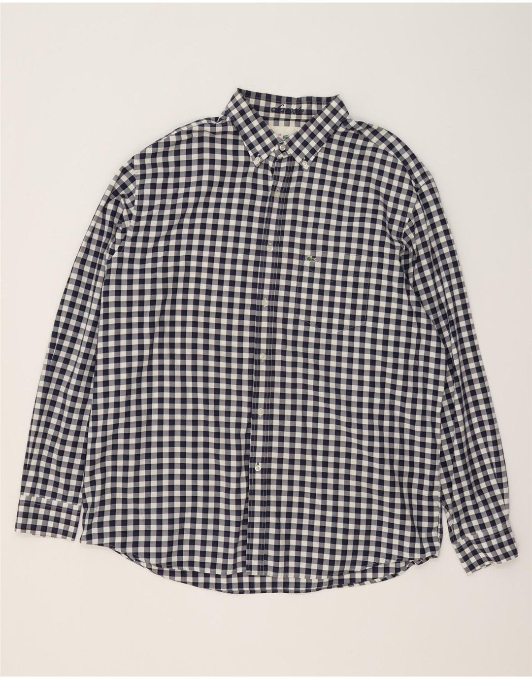 Camisa masculina Lacoste Regular Fit tamanho 46 2XL algodão guingão azul marinho