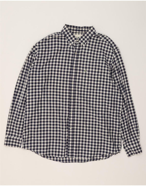 Camisa masculina Lacoste Regular Fit tamanho 46 2XL algodão guingão azul marinho