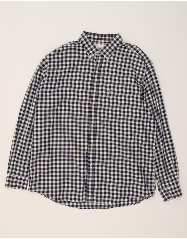 Camisa masculina Lacoste Regular Fit tamanho 46 2XL algodão guingão azul marinho
