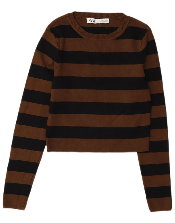 Blusa feminina Zara Top UK 14 listrado marrom grande