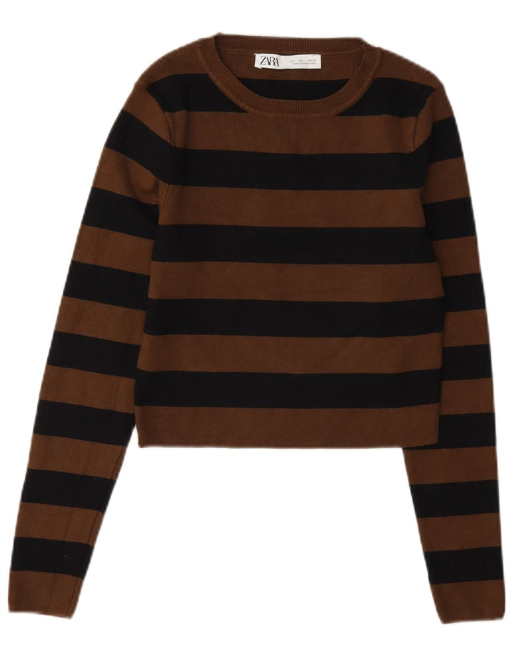 Blusa feminina Zara Top UK 14 listrado marrom grande