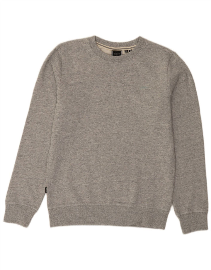 Superdry moletom masculino jumper médio cinza algodão manchado
