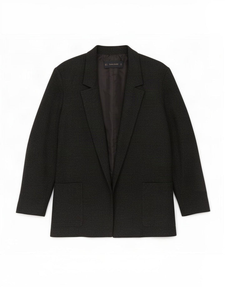 Jaqueta Zara Womens Open Blazer Reino Unido 14 Grande Preto