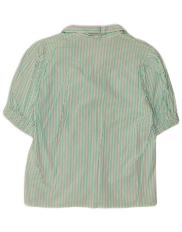 Blusa feminina VINTAGE de manga curta UK 14 risca de giz verde médio