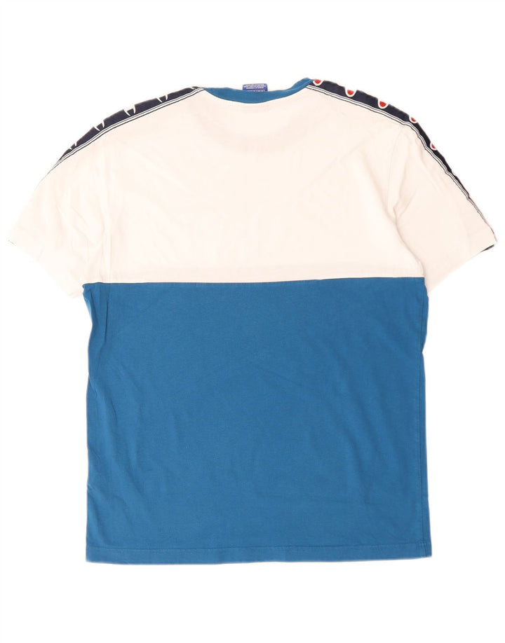 Camiseta masculina com estampa gráfica Champion, algodão colorblock azul médio
