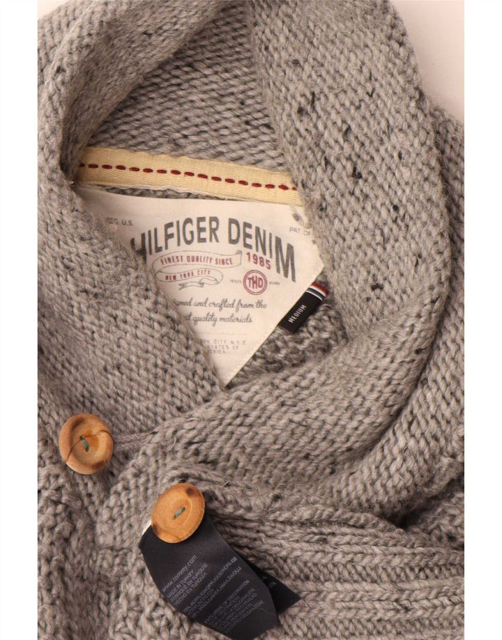 Suéter masculino Tommy Hilfiger com gola xale e acrílico cinza médio