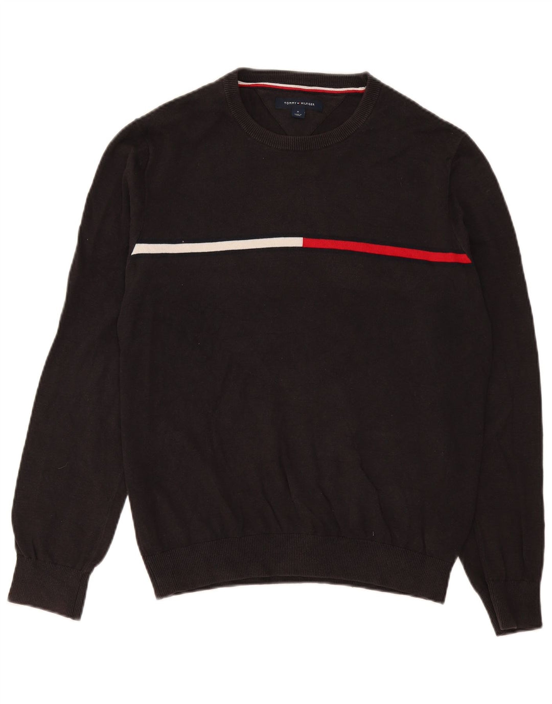 Tommy Hilfiger Suéter masculino com gola redonda e algodão cinza médio