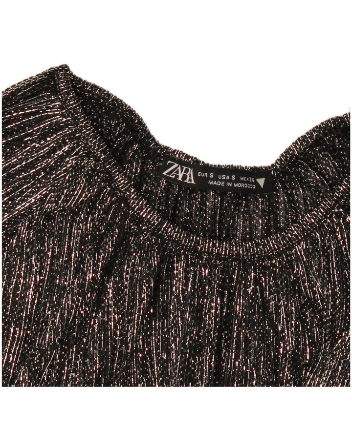 Blusa feminina de manga comprida oversized ZARA Reino Unido 10 pequena listrada preta