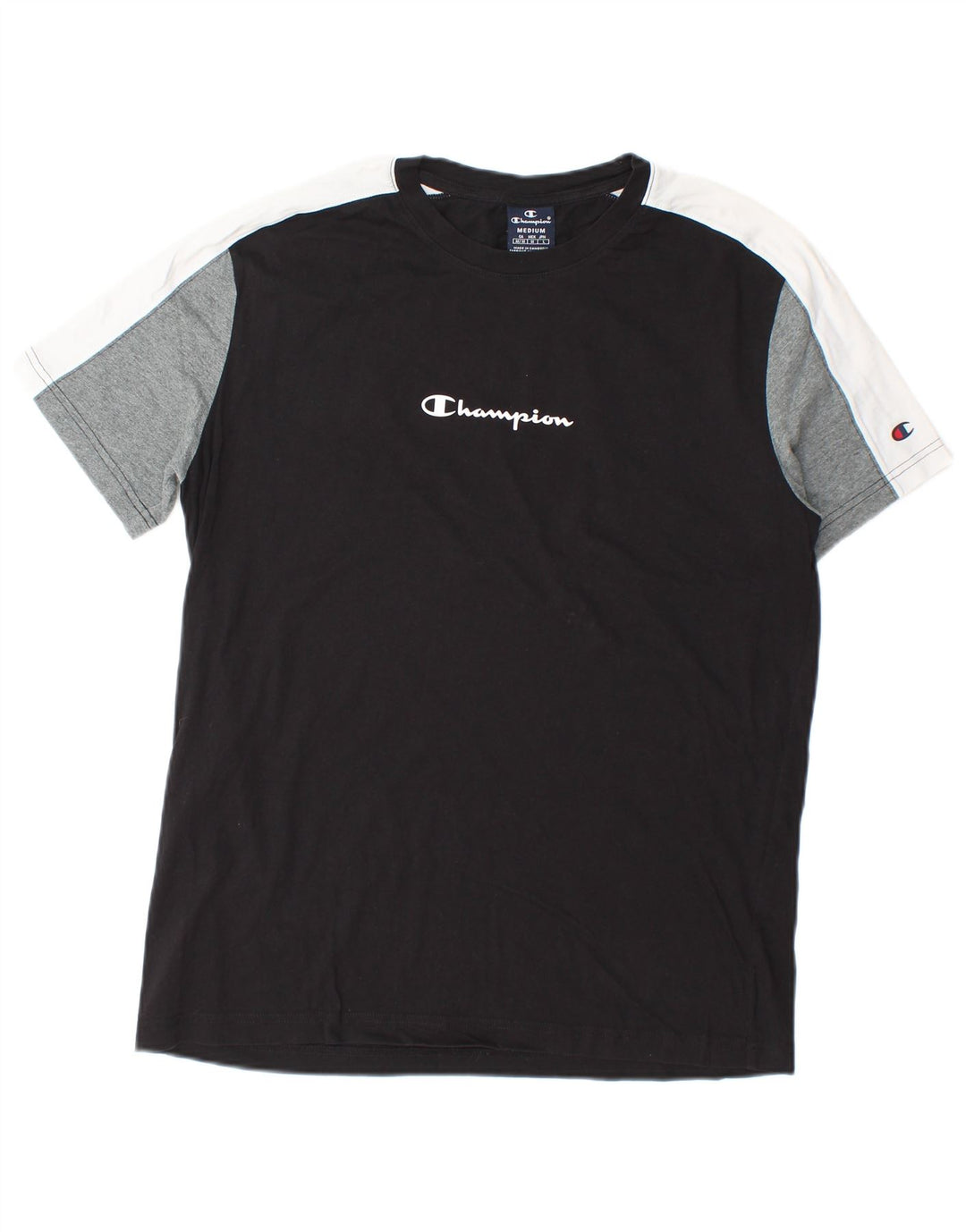 Camiseta gráfica masculina Champion Top médio preto colorblock