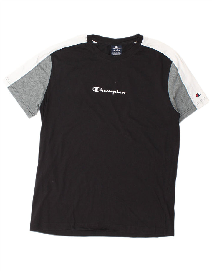 Camiseta gráfica masculina Champion Top médio preto colorblock