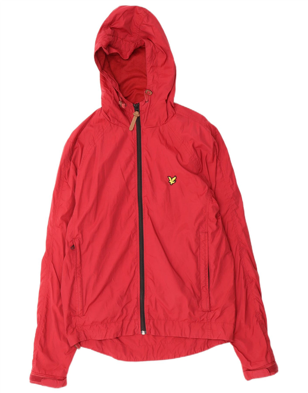 Jaqueta de chuva masculina vintage com capuz Lyle & Scott UK 38 poliamida vermelha média