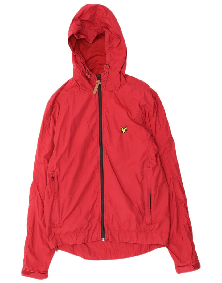 Jaqueta de chuva masculina vintage com capuz Lyle & Scott UK 38 poliamida vermelha média