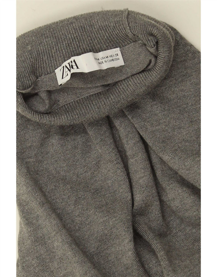 Suéter feminino Zara com manga 3/4 e gola redonda Reino Unido 12 cinza médio
