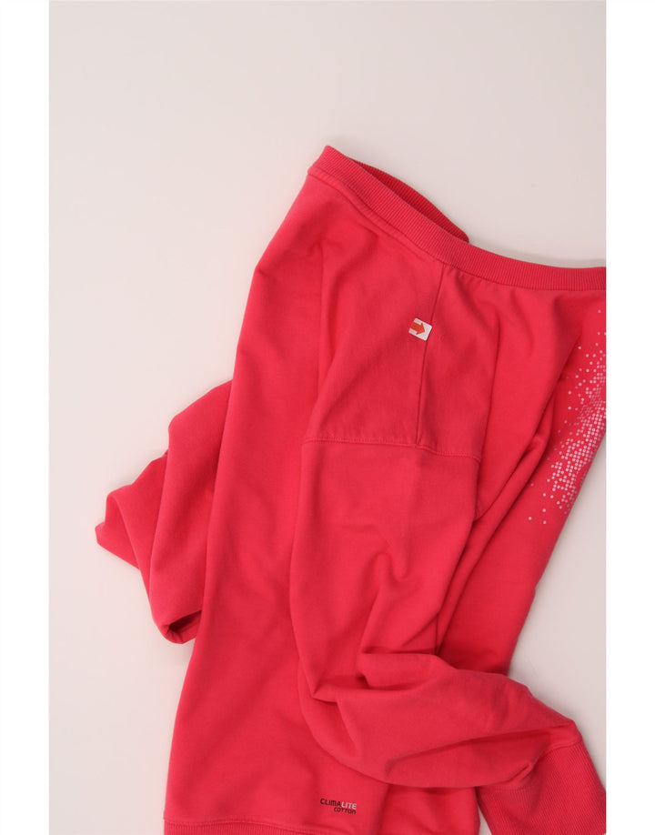 ADIDAS Womens Graphic Sweatshirt Jumper UK 12 Medium Pink Cotton Vintage Adidas and Second-Hand Adidas from Messina Hembry 