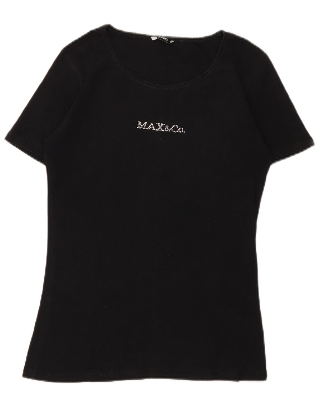 Camiseta feminina gráfica MAX & CO. UK 12 algodão preto médio