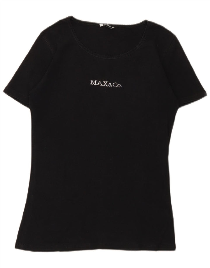 Camiseta feminina gráfica MAX & CO. UK 12 algodão preto médio