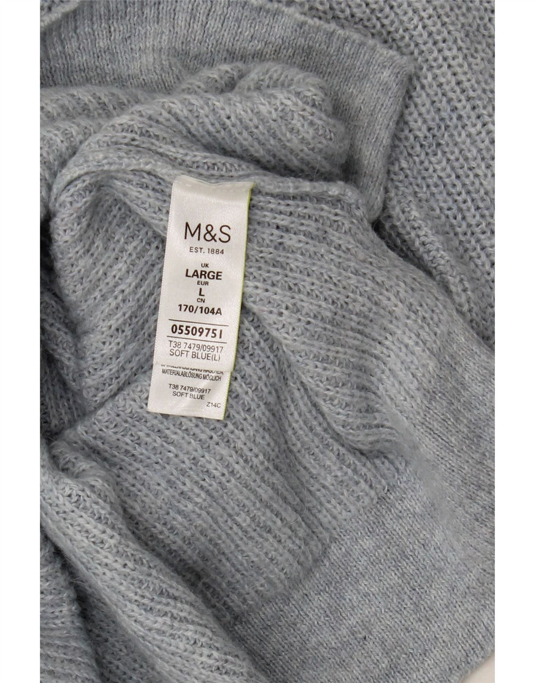 Suéter feminino Marks & Spencer com gola canoa Reino Unido 16 grande azul poliamida