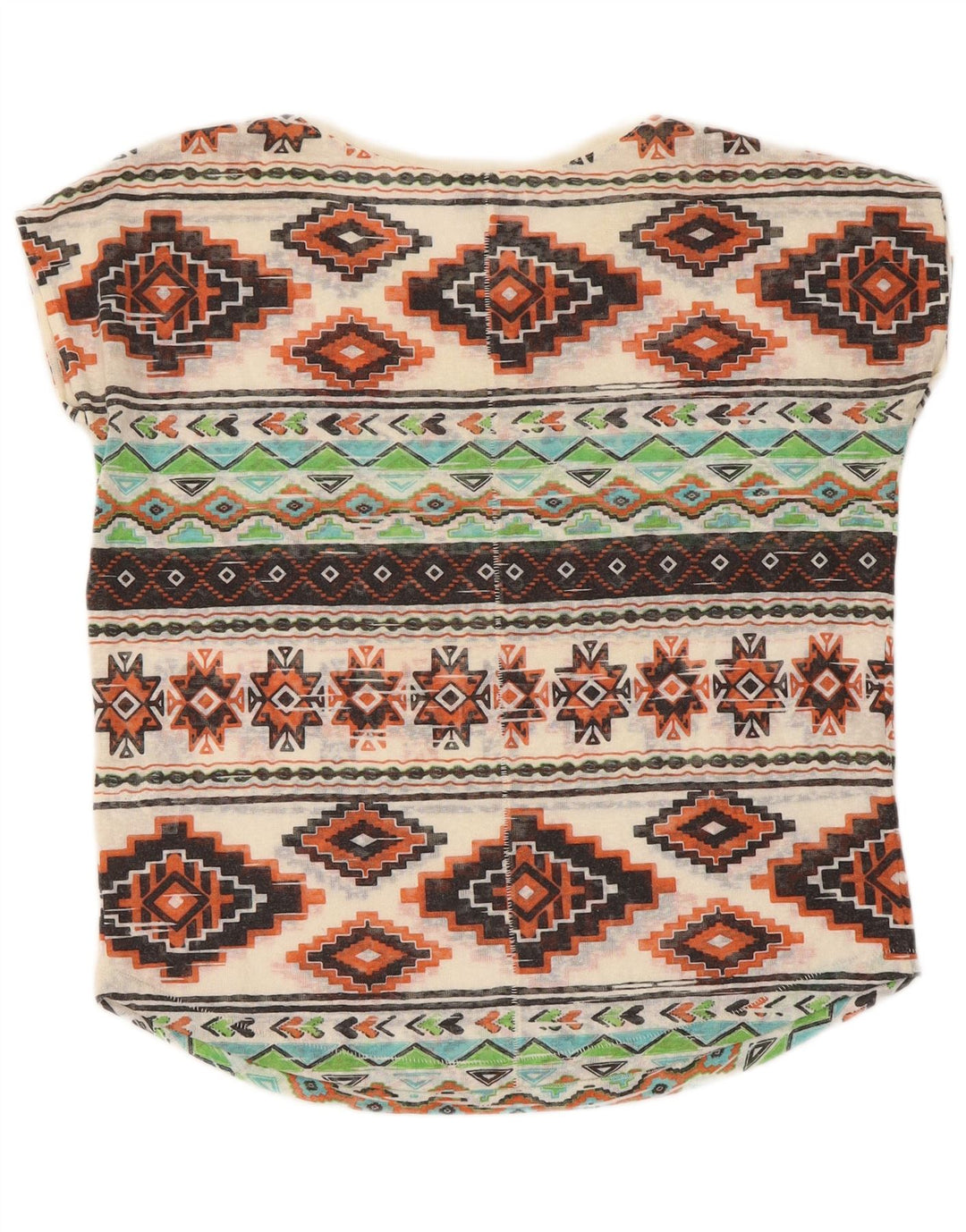 Camiseta feminina Zara UK 14 poliéster geométrico multicolorido médio