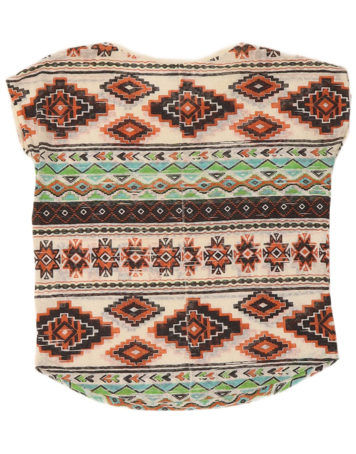 Camiseta feminina Zara UK 14 poliéster geométrico multicolorido médio
