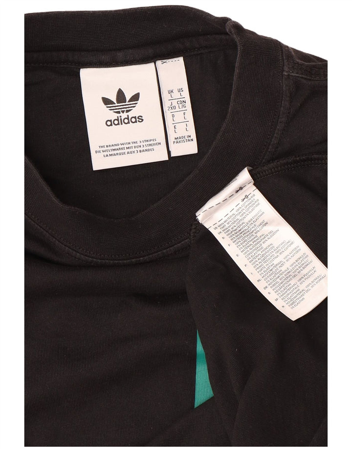 ADIDAS Mens Graphic Top Manga Longa Grande Algodão Colorblock Preto