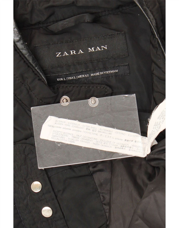 Jaqueta acolchoada masculina Zara UK 40 grande poliéster preto