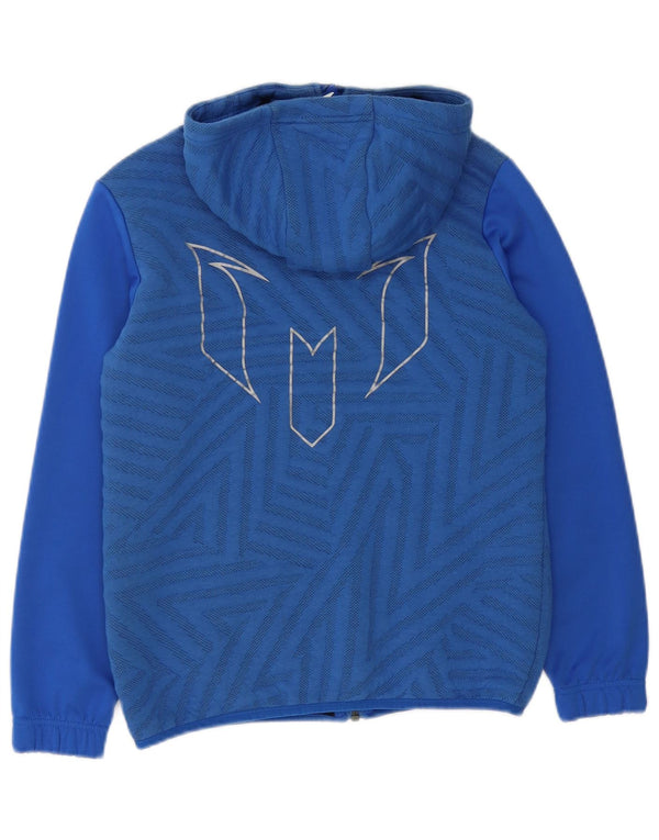 Adidas Boys MESSI Graphic Zip Hoodie Sweater 11-12 Years Blue Geometric