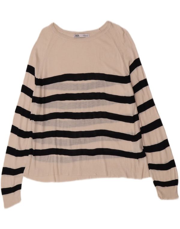 Suéter feminino Zara com gola canoa e viscose listrada branca média UK 14