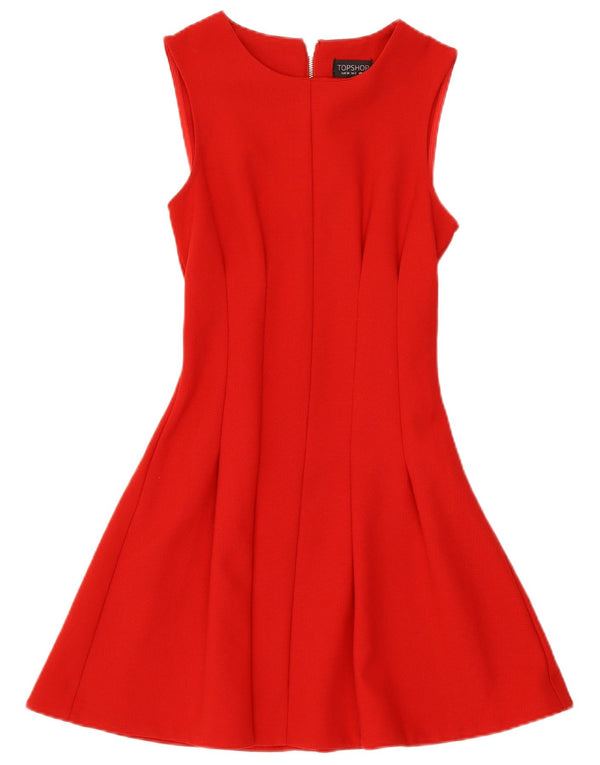 Vestido feminino sem mangas evasê TOPSHOP Reino Unido 6 XS poliéster vermelho