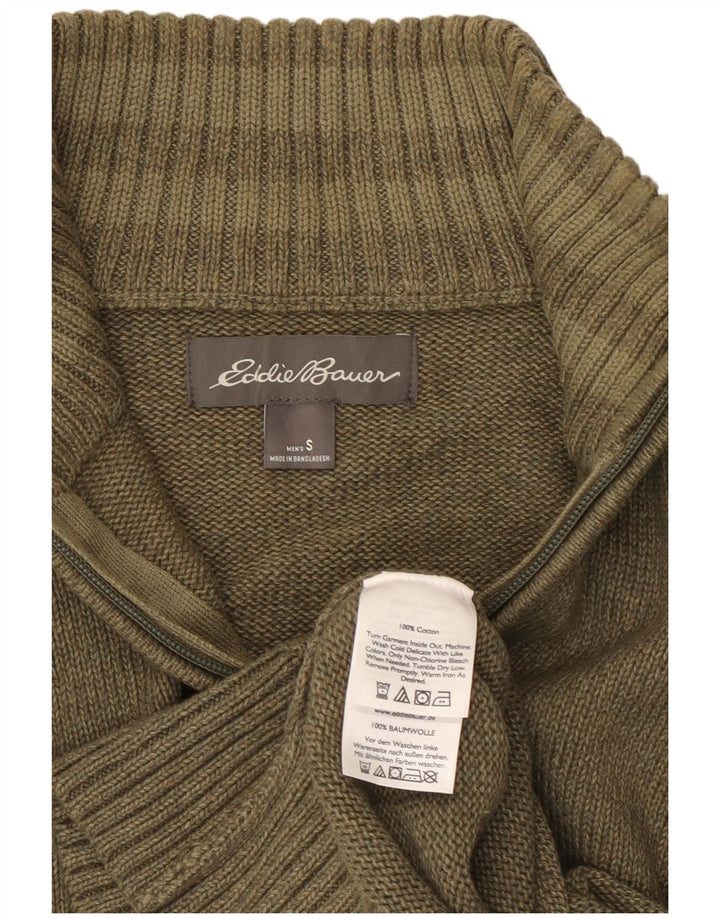 Suéter masculino EDDIE BAUER com zíper e gola pequena de algodão cáqui