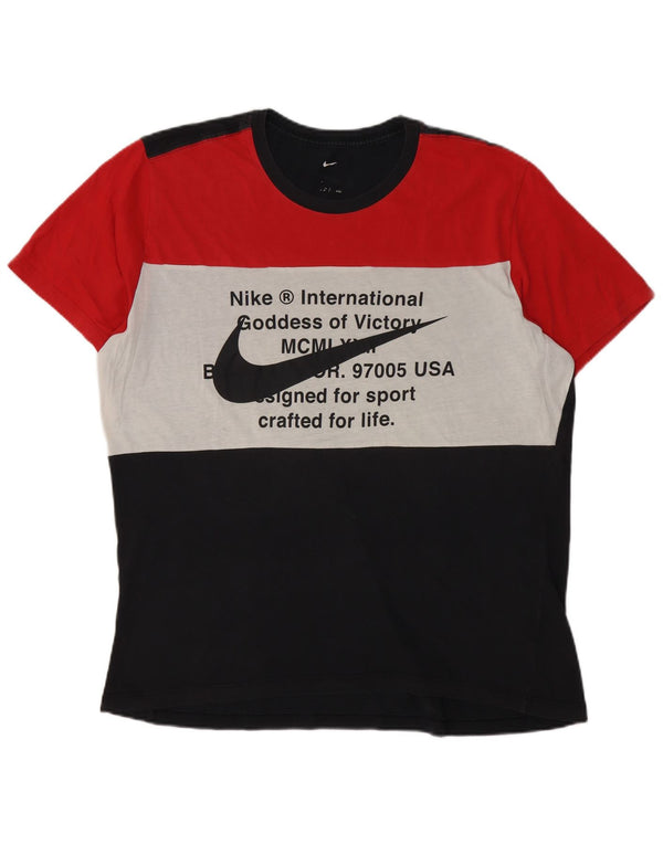 Camiseta Nike masculina Swoosh gráfica Top XL preto colorblock algodão