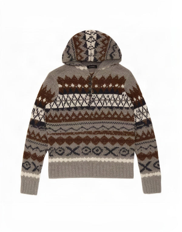 Zara Suéter masculino com capuz cinza médio Fair Isle Acrílico