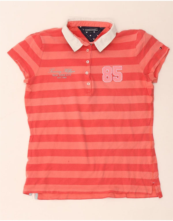 Camisa polo feminina Tommy Hilfiger UK 18 XL algodão listrado vermelho
