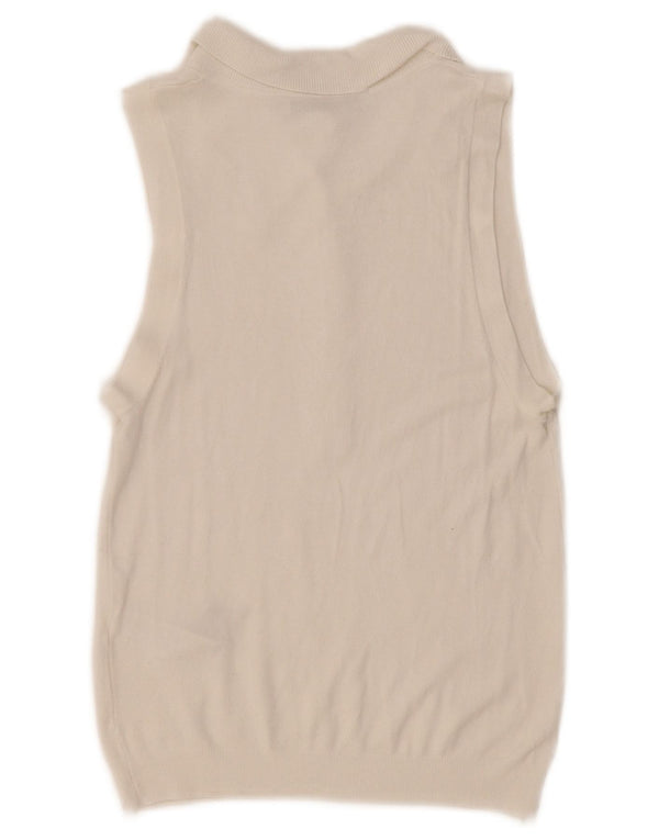 Camisa polo feminina sem mangas Zara Reino Unido 10 pequena viscose branca