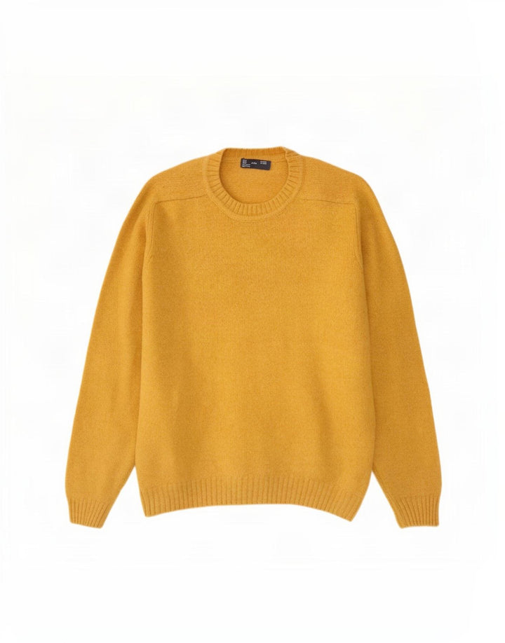 Zara Suéter masculino com gola redonda XL lã amarela