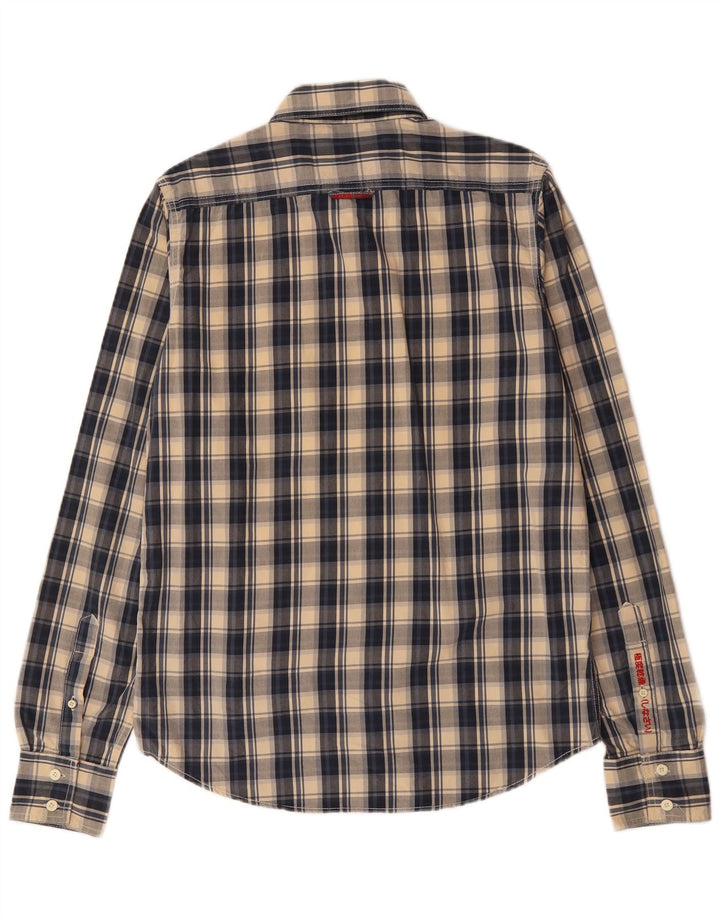 Camisa masculina SUPERDRY grande algodão xadrez azul marinho