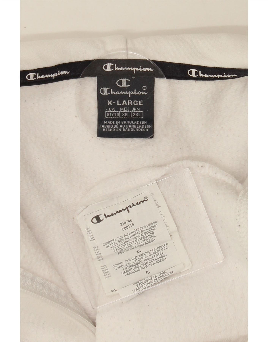 CHAMPION Womens Graphic Zip Neck Hoodie Jumper UK 18 XL White Cotton Vintage Champion and Second-Hand Champion from Messina Hembry 