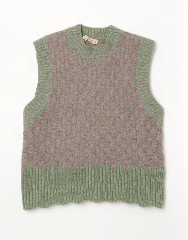 Regata feminina Zara com colete curto UK 10 pequena xadrez verde