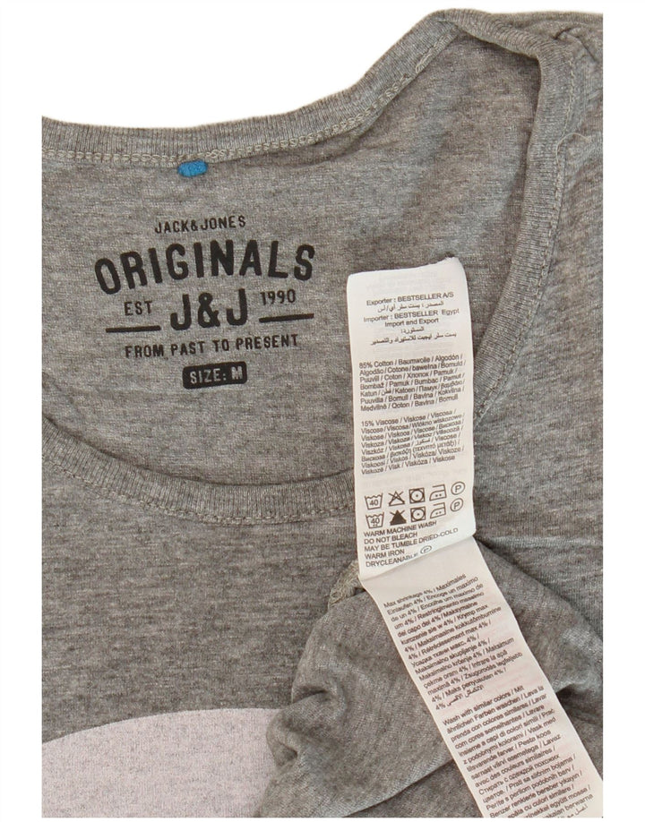 JACK & JONES Camiseta masculina gráfica Top algodão manchado cinza médio