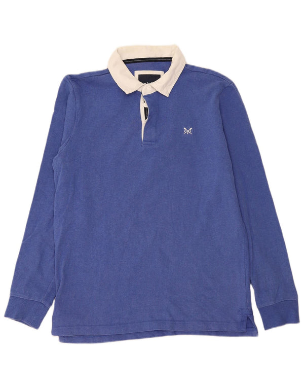 Camisa polo masculina de manga comprida Crew Clothing algodão colorblock azul médio