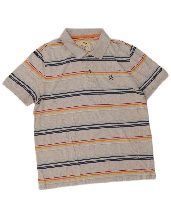 Camisa polo masculina Fat Face grande algodão listrado cinza