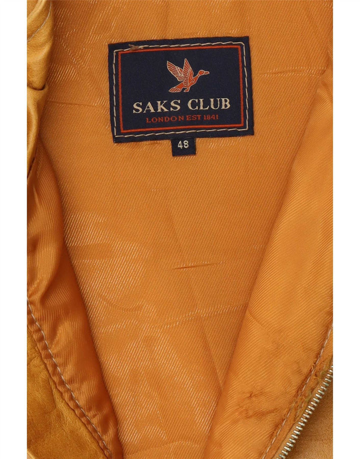 Colete masculino de couro acolchoado Saks Club IT 48 médio bege