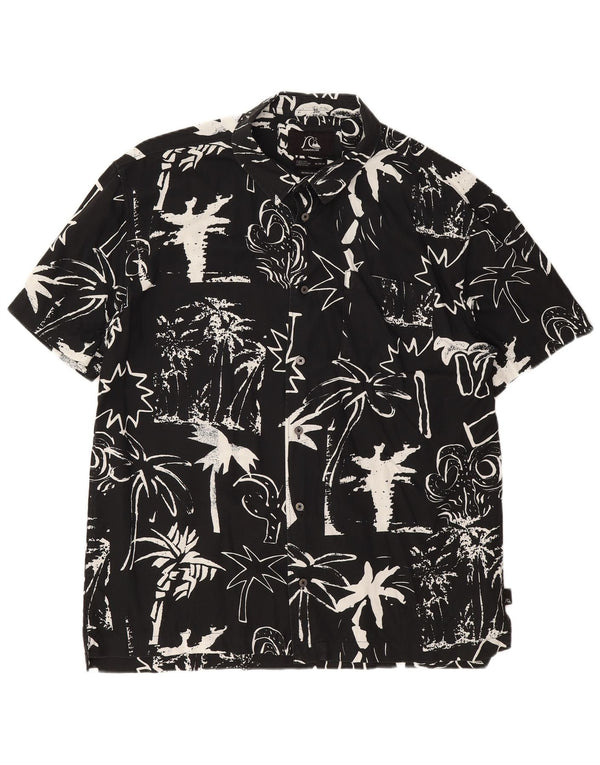 Camisa masculina Quiksilver manga curta regular fit média preta floral havaiana
