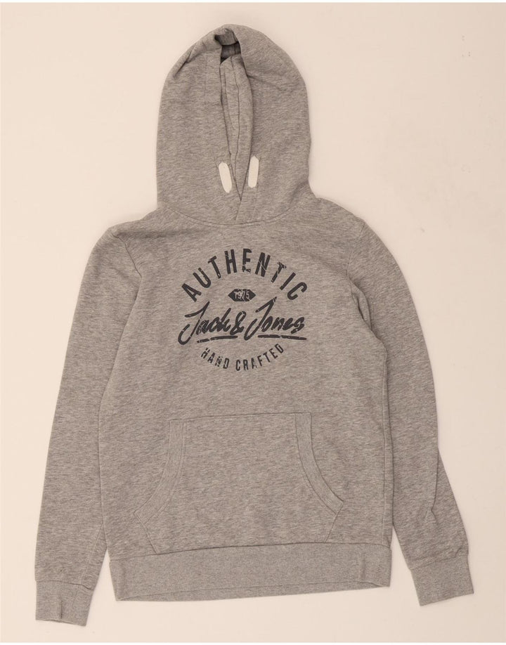 JACK & JONES Boys Graphic Hoodie Jumper 13-14 Years Grey Cotton Vintage Jack & Jones and Second-Hand Jack & Jones from Messina Hembry 