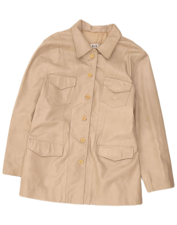 Jaqueta de couro feminina vintage IT 46 grande bege