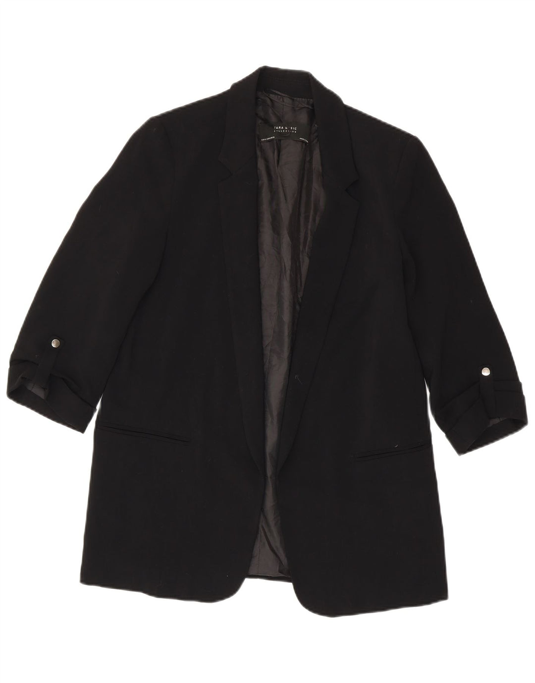 Zara Jaqueta Blazer Feminina Manga 3/4 Aberta Reino Unido 14 Médio Preto Poliéster