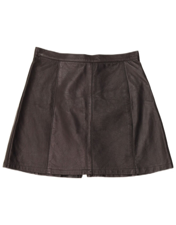 Mini saia feminina vintage de couro W28 média preta