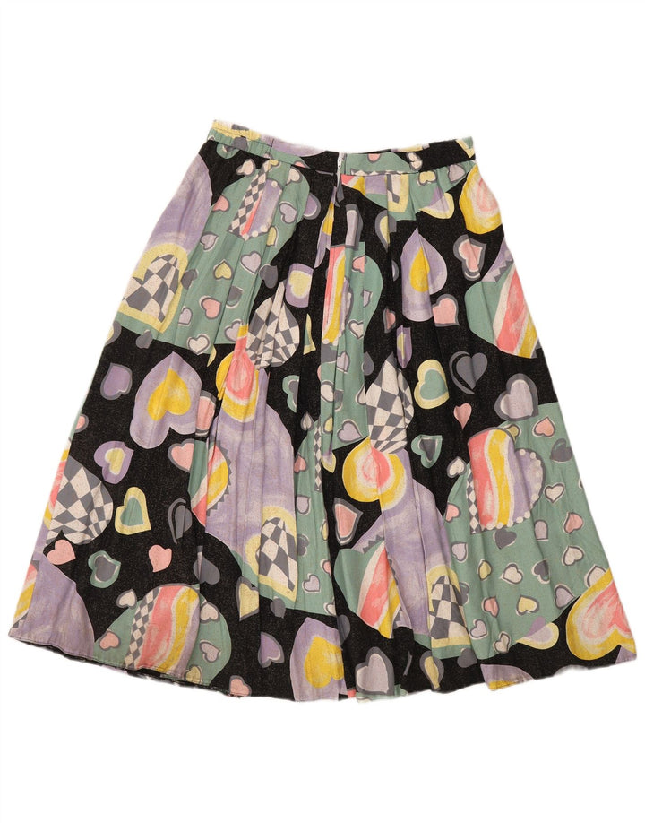 Saia plissada feminina vintage EU 40 médio W30 coração multicolorido